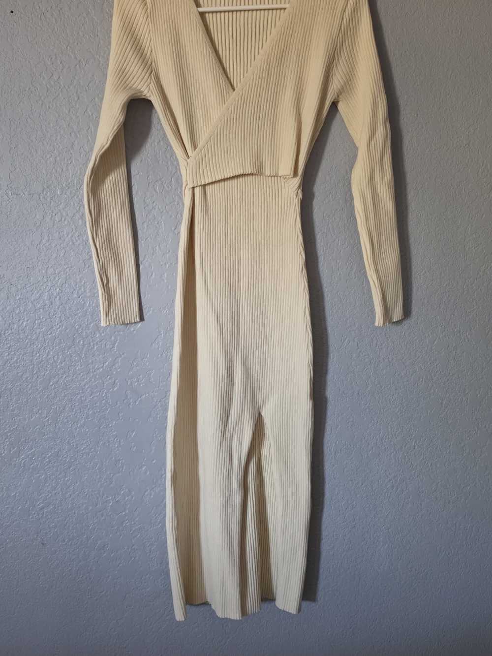 En Saison Ribbed Wrap V-Neck Long Sleeve Jumpsuit - Cream